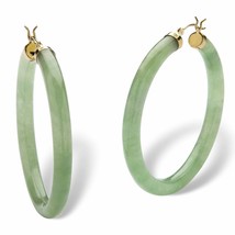 PalmBeach Jewelry Genuine Green Jade 10k Yellow Gold Hoop Earrings - £114.36 GBP