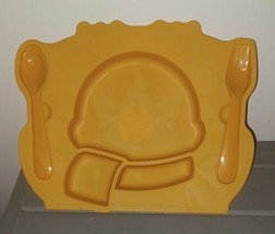 Plastic Child&#39;s Divided Food Tray With Utensils Spoon Fork Reindeer - $5.25