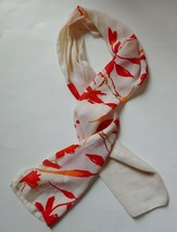 Vintage Ladies Floral Scarf Ivory with Red Flowers Neck Head Purse Waist 48 x 10 - £17.80 GBP