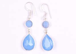 Fait à la Main 925 Argent Sterling Bleu Opale Gemme Pendantes Oreilles Cadeau - £35.82 GBP+