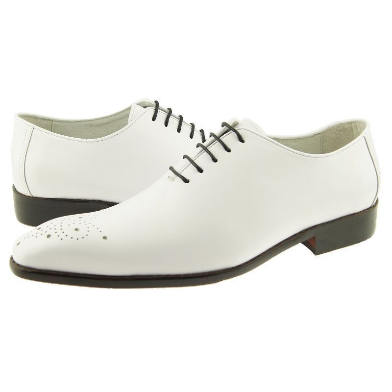 Men White Medallion Toe Black Sole Lace Up Derby Genuine Leather Shoes US 7-16