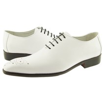 Men White Medallion Toe Black Sole Lace Up Derby Genuine Leather Shoes US 7-16 - £110.00 GBP