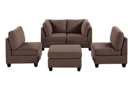 Hague Dark Brown 5 Piece Modular Sofa Set in Linen-Like Fabric - £855.08 GBP