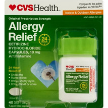 CVS Allergy Relief Cetirizine HCl 10 mg, 40 Softgels Exp 08/2026 - £14.13 GBP