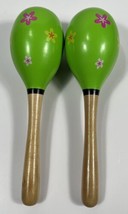 Painted Wood Green Maracas with Flowers - £7.00 GBP