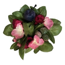 Floral Candle Ring Centerpiece Pink Silk Flowers Leaves Mold Berries Table Decor - £15.94 GBP
