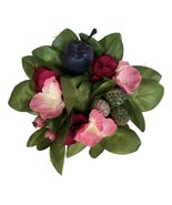 Floral Candle Ring Centerpiece Pink Silk Flowers Leaves Mold Berries Tab... - £15.66 GBP