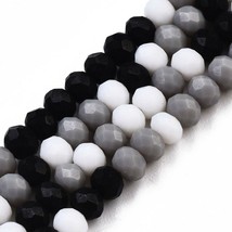 132 Bulk Beads Faceted Rondelle Black Grey White Spacers 3.5mm Abacus Strand - £3.55 GBP