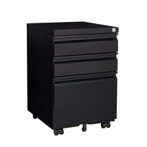 Contemporary Black 3-Drawer Mobile Filing Cabinet w/ Lock Legal/Letter - $2,113.49 MXN