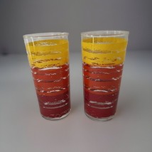 Vintage Set 2 Glasses MCM Collins Highball Stripe Drinking Red Yellow Orange 60s - £9.16 GBP