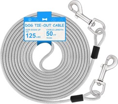 Dog Tie Out Cable 50ft Steel Wire Dog Leash Heavy Duty Tie Out Cable for Large D - £29.40 GBP