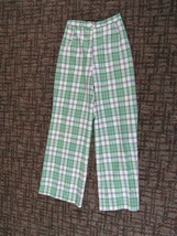 Vintage 70s Green Plaid Wide Leg Pants Slacks Waist Darts Size 12 Ladies... - $49.49