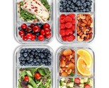 2 &amp; 3 Compartment Glass Meal Prep Containers (4 Pack, 32 Oz) - Glass Foo... - $51.99
