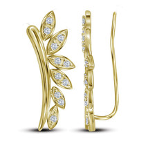 10k Yellow Gold Womens Round Diamond Climber Floral Earrings 1/4 Cttw - £312.42 GBP