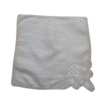 Vintage Hankie White Embroidered Handkerchief White Crochet Stained Glass Corner - £14.84 GBP