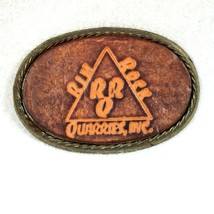 Vintage 1970s RRQ Leather &amp; Brass tone Belt Buckle Rim Rock Quarries Inc Mining - £15.92 GBP