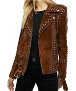 Women&#39;s Jacket Leather Biker Women Lambskin Moto Size Motorcycle Suede B... - $3,722.28 MXN