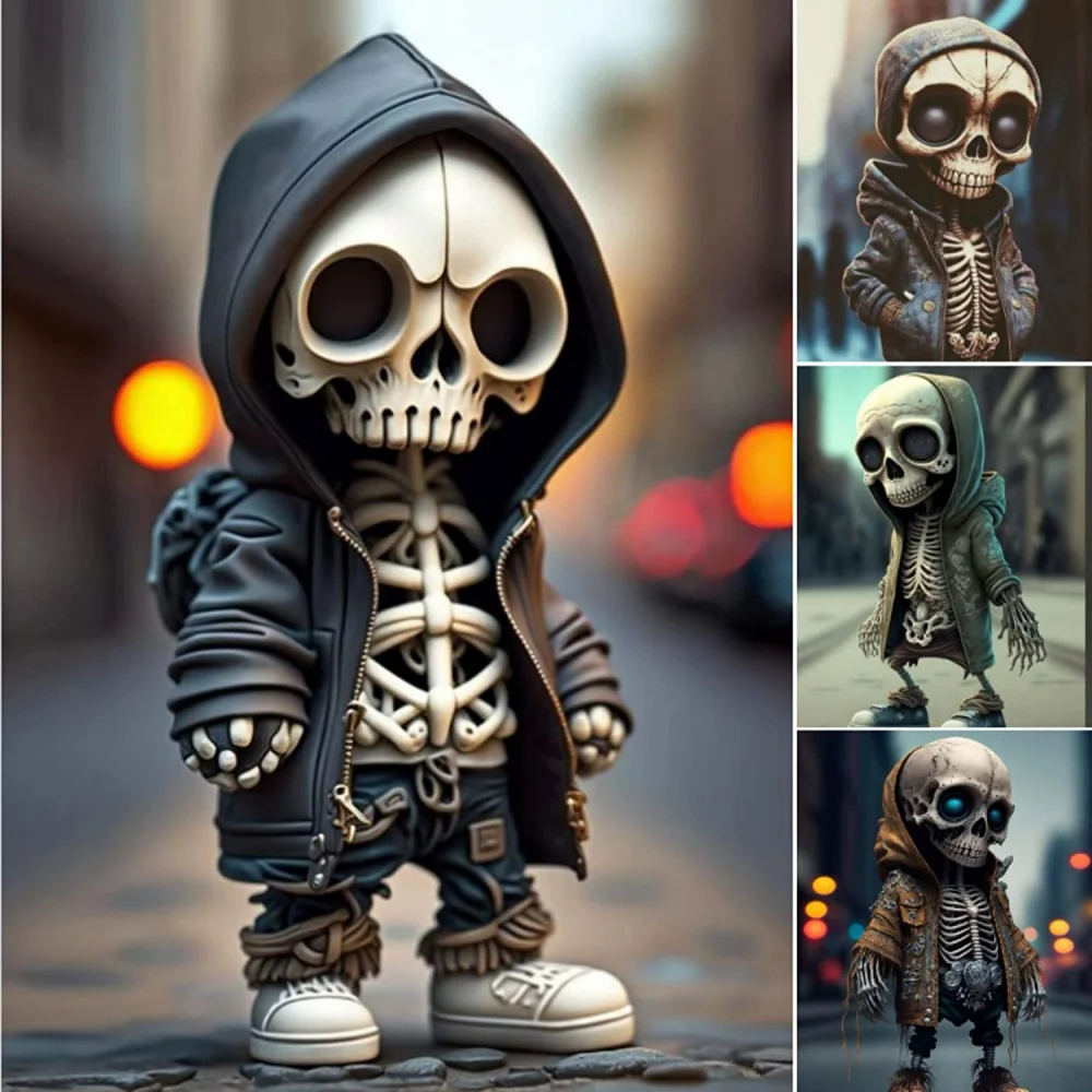Cool Skeleton Figurines Halloween Skeleton Doll Resin Ornament Skull Figure - £15.21 GBP