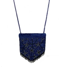 Velvet Blue Beadwork Women Purse Handbag Party Evening Wedding Crossbody... - $13.83