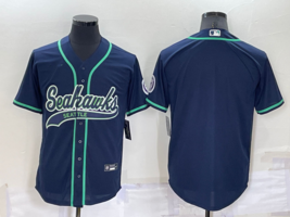 Men&#39;s Seahawks Baseball Jersey Navy Seahawks Blank Navy Jersey - £31.87 GBP