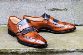 NEW Handmade Men&#39;s Designer Brogues Fringe Leather Shoes, Luxury shoes, italian  - £112.63 GBP