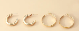 2 pairs gold plated sterling earrings round oval hoop hoops - $14.01