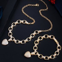 585 Gold Color Cubic Zirconia Dangle Love Heart Shape Charm Bracelet Pendant Nec - £38.02 GBP