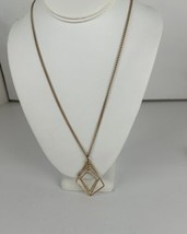 Necklace Gold Tone Chain Kite Shaped Pendant  Marcasite Design 28&quot; L.C. Closure - £7.95 GBP