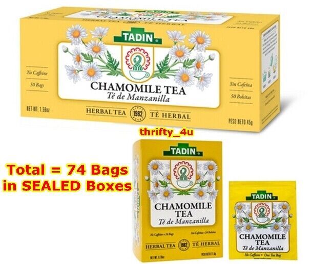 3 Boxes (24 each) TADIN CHAMOMILE HERBAL TEA with 72 bags Total, SEALED  - $8.43