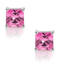 0.50-3.60CT Women Gorgeous 14K Wg Princess Cut Pink Sapphire Screw Stud Earrings - £35.21 GBP