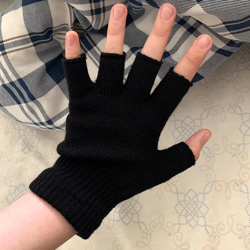 Sporting 1Pair UniA Black Half Finger Fingerless Gloves for Women and Men Wool K - £23.84 GBP