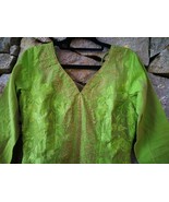 Indian Women Green Kurta Dress Embroidered Floral Tunic Top Pakistani Small - £12.19 GBP