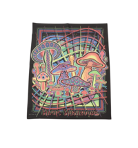 Vtg 90s Trippy Psychedelic Acid Black Light Mushroom Neon Wall Tapestry 23&quot;x28&quot; - £79.09 GBP