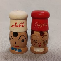 Wooden Mr Mrs Chef Salt and Pepper Shakers Hand Painted White Red 2.25&quot; ... - £10.26 GBP