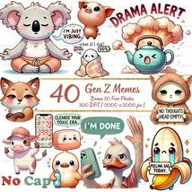 Gen Z Meme Clipart Bundle: Watercolor PNG Stickers (Digital Download) - $5.07 CAD
