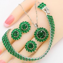 Green Stones 925 Stamp Jewelry Sets For Women Wedding Necklace Pendant S... - £28.61 GBP