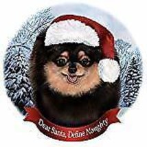 Holiday Pet Gifts Black and Tan Pomeranian Santa Hat Dog Porcelain Ornament - £24.23 GBP