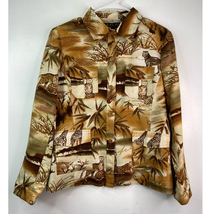 Silkland Safari Silk Shirt Womens M Collared Long Sleeve Pockets Shoulder Pads - £17.83 GBP