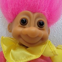 Vintage Russ Berrie Troll Pink Yellow Clown Jester Plush Doll Pink Hair - £6.12 GBP
