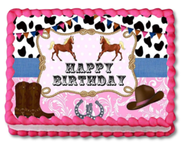 Little Pink Cowgirl Edible Image Western Birthday Party Edible DIY Cake ... - £11.16 GBP+