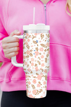 White Cute Flower Print Large Stainless Steel Tumbler 40oz - $517.04 MXN
