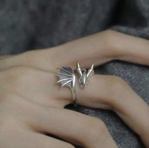 Silver and gold dragon ring - Adjustable To Any Size - £12.62 GBP