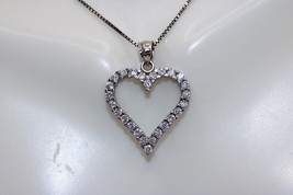 Fine 14K White Gold Cubic Zirconia CZ Open Heart Pendant Charm for Necklace - £165.27 GBP