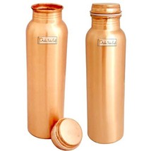 Prisha India Craft Copper Bottle, Matt Finish Lacquer Coated -900 ml  set of 2 - £19.75 GBP