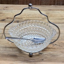 Vintage Sheffield Glass Marmalade Jelly Jam Bowl With Stand &amp; Silverplate Spoon - £14.36 GBP