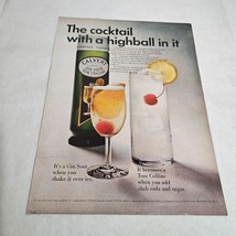 Calvert Gin Sour Tom Collins Cherry Cocktail Highball Vintage Print Ad 1968 - £7.62 GBP