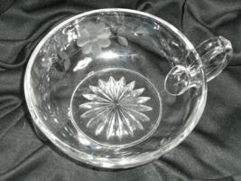 Nappy Dish Etched Clear Glass Wheel Cut Flower One Handle Condiment Nut Candy - £15.79 GBP