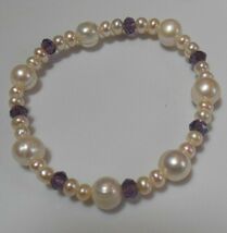 Amethyst Glass and Pearl Stretch Bracelet - $35.00