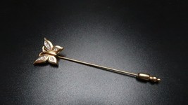 Vintage 2.75&quot; Trifari Gold Butterfly Rhinestone Stick Pin - £9.30 GBP