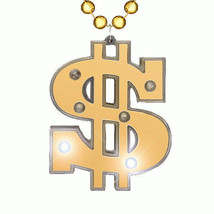 Light Up Gold Dollar Money Sign Charm Beaded Necklace - $33.65